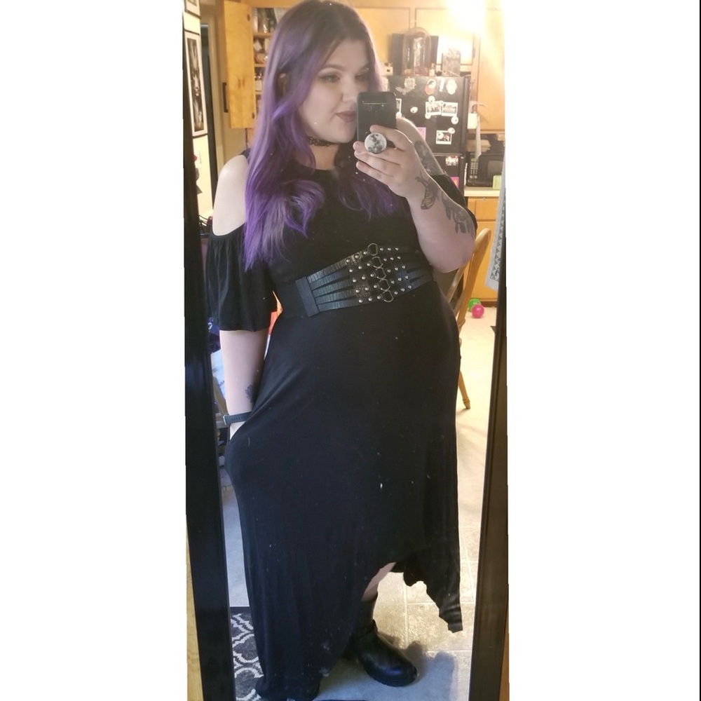 Soft jersey high low goth maxi dress with pockets